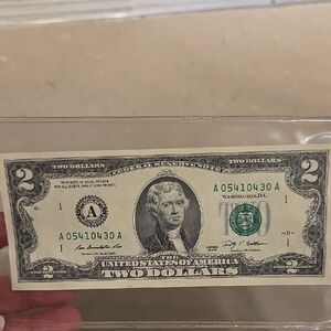 Two Dollar Bill in Protective Sleeve